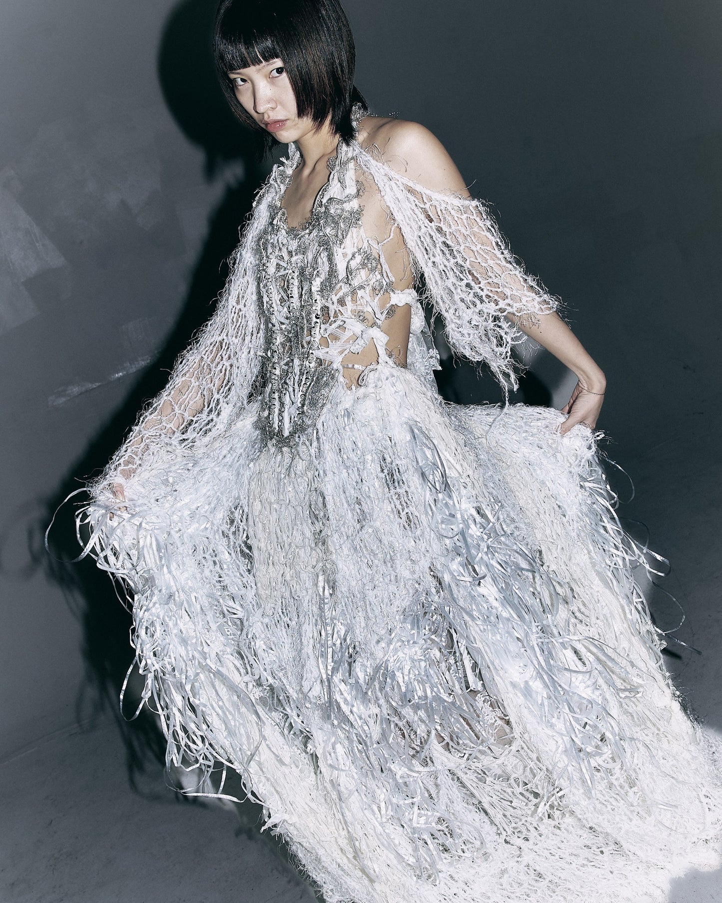 Hand knitted bridal dress