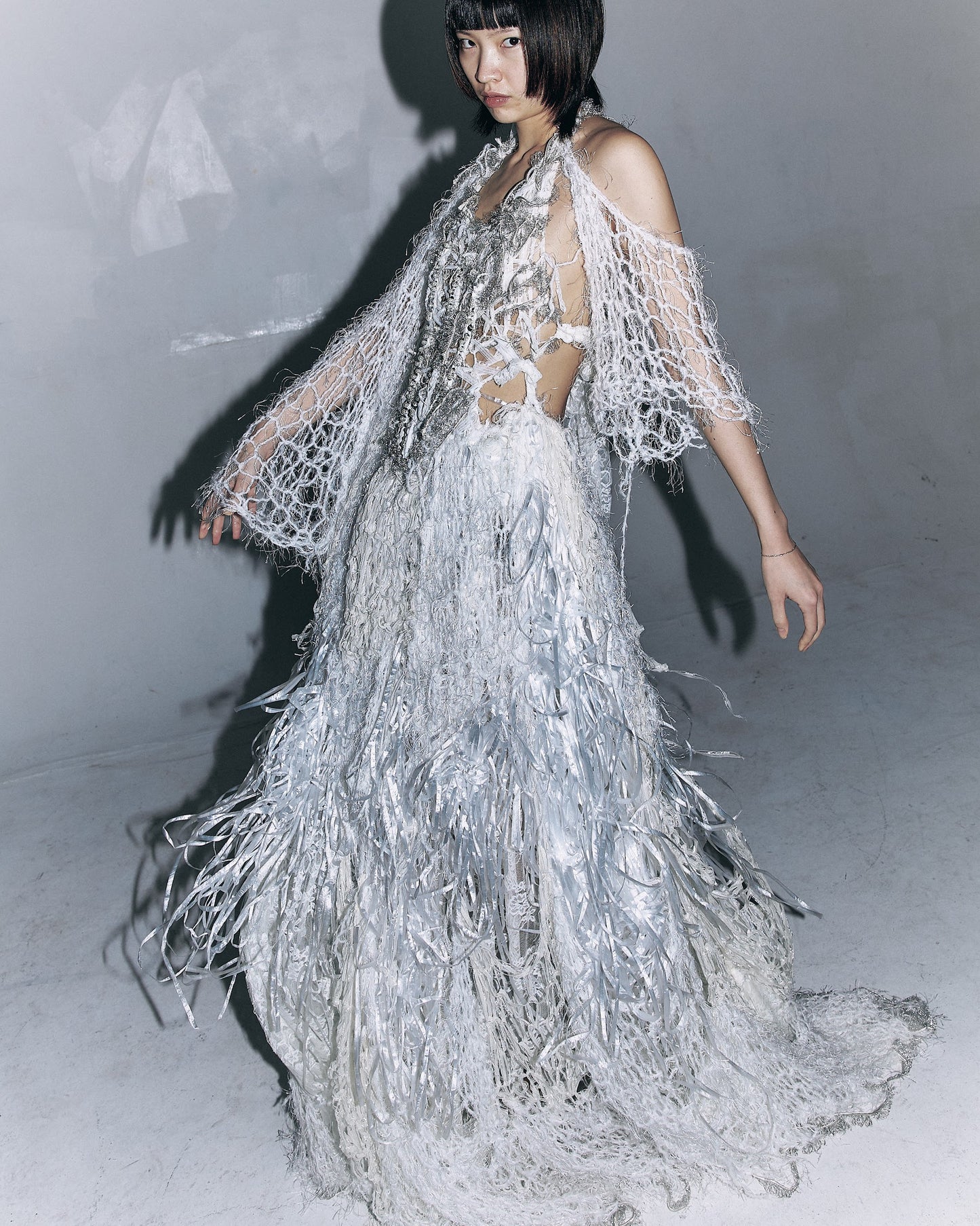 Hand knitted bridal dress